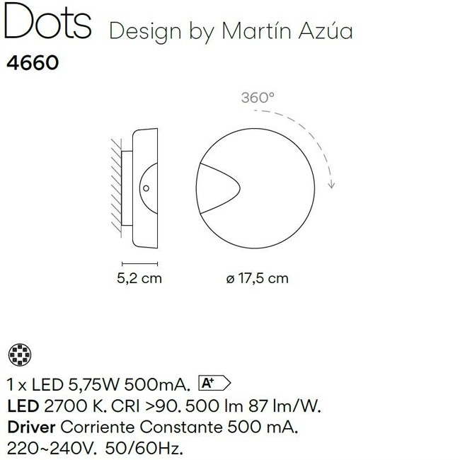 Vibia wandlamp Dots 4660. door Martín Azúa 