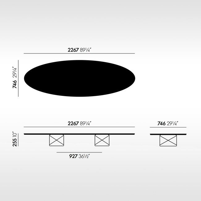 Vitra salontafel Elliptical Table ETR verchroomd onderstel door Charles & Ray Eames