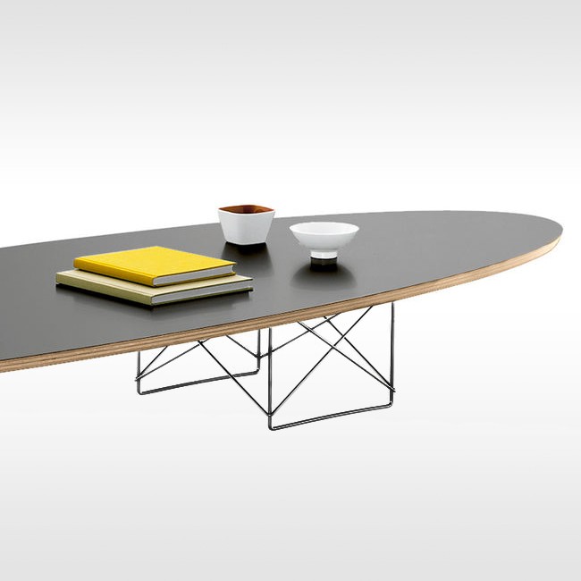 Vitra salontafel Elliptical Table ETR zwart gepoedercoat onderstel door Charles & Ray Eames