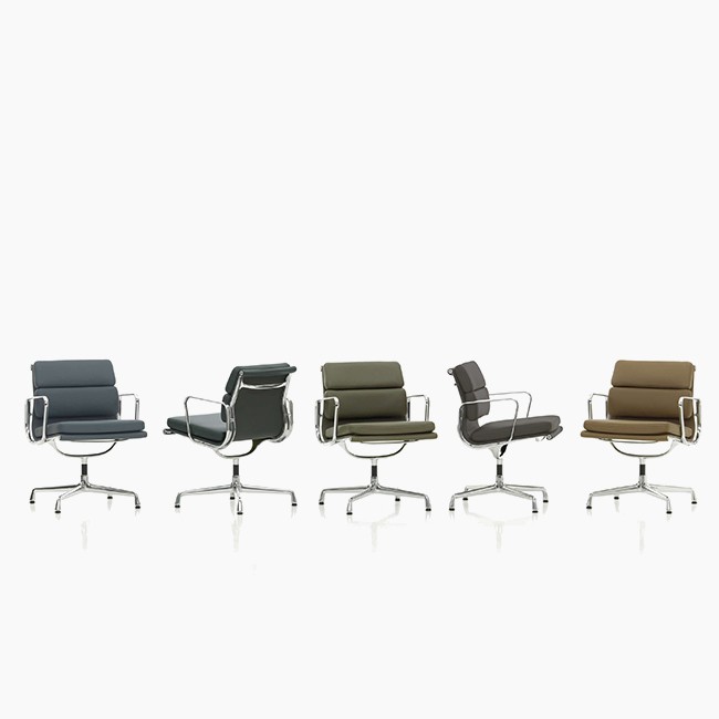 Vitra stoel Soft Pad Chair EA 207 Premium Leder door Charles & Ray Eames
