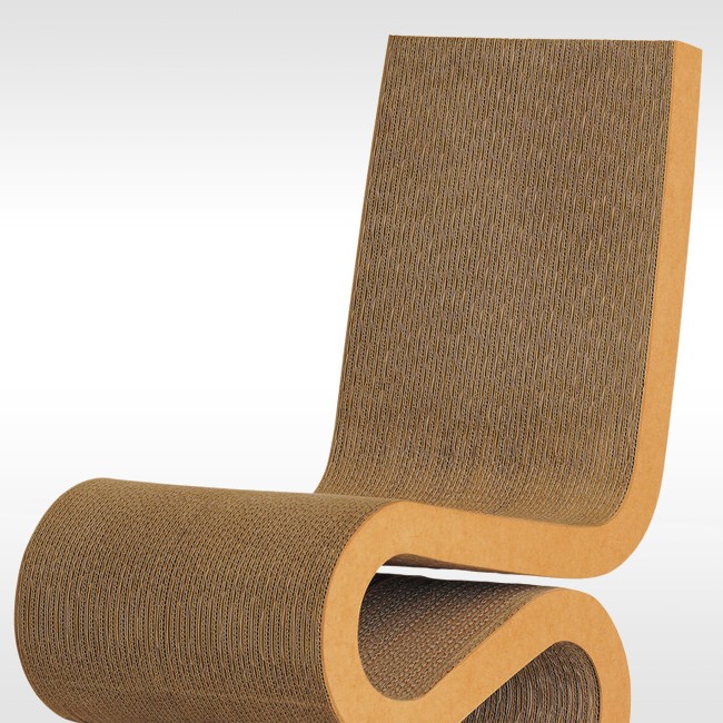 Vitra stoel Wiggle Side Chair door Frank Gehry