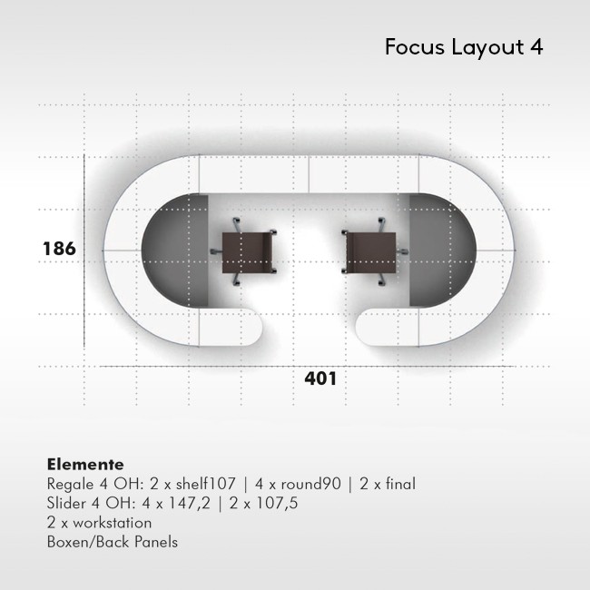 Werner Works werkstation Basic Flow FOCUS Layout 4 door Büro + Staubach